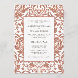 Glam Elegante Imitate Rose Gold Glitzer Damask Hoc Einladung