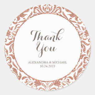 Glam Elegante Imitate Rose Gold Glitzer Damask Hoc Runder Aufkleber