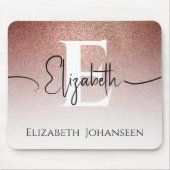 Glam Elegante Rose Gold Glitzer Mit Monogramm Mousepad (Vorne)
