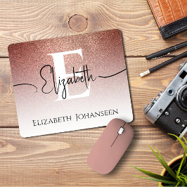 Glam Elegante Rose Gold Glitzer Mit Monogramm Mousepad