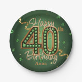 Glam Emerald Green and Gold 40th Birthday Pappteller (Vorderseite)