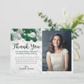 Glam Emerald Green Balloon Glitzer Foto Geburtstag Dankeskarte (Stehend Vorderseite)