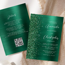 Glam Emerald Green Brushed Metal QR Code Hochzeit