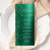 Glam Emerald Green Glitzer Brushed Metal Wedding Menükarte