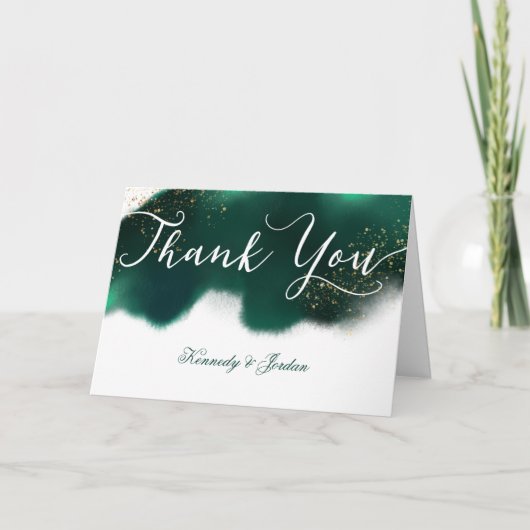 Glam Emerald Green Gold Glitzer Wedding Foto Dankeskarte (Vorderseite)