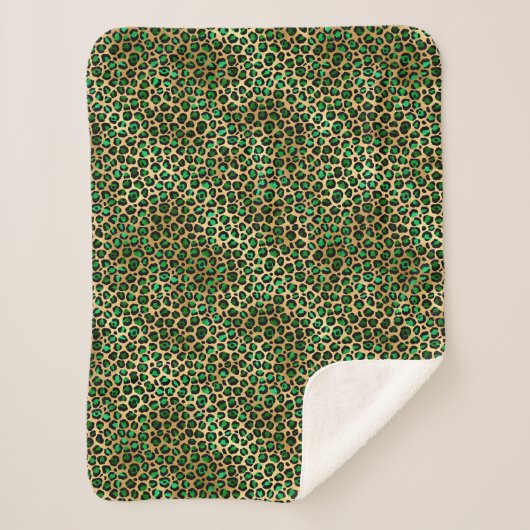 Glam Emerald Green Gold Leopard Spots Muster Sherpadecke (Vorderseite)