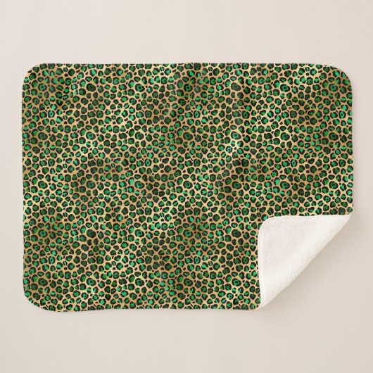 Glam Emerald Green Gold Leopard Spots Muster Sherpadecke (Vorderseite (Horizontal))