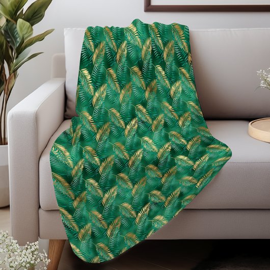 Glam Emerald Green Gold Tropical Foliage Sherpadecke