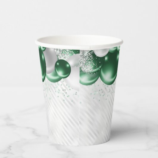 Glam Emerald Green Silver Ballon Glitzer Geburtsta Pappbecher (Rechts)