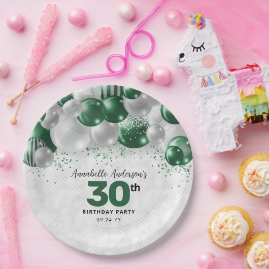 Glam Emerald Green Silver Ballon Glitzer Geburtsta Pappteller (Party)