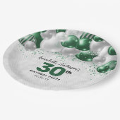 Glam Emerald Green Silver Ballon Glitzer Geburtsta Pappteller (Schrägansicht)