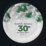 Glam Emerald Green Silver Ballon Glitzer Geburtsta Pappteller<br><div class="desc">Moderner Glam Emerald Green Silver Ballon Glitzer Sparkle Age Birthday Party Teller</div>