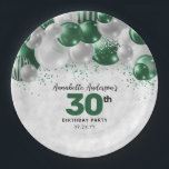 Glam Emerald Green Silver Ballon Glitzer Geburtsta Pappteller<br><div class="desc">Moderner Glam Emerald Green Silver Ballon Glitzer Sparkle Age Birthday Party Teller</div>