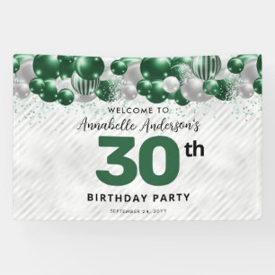 Glam Emerald Green Silver Balloon Glitzer Willkomm Banner