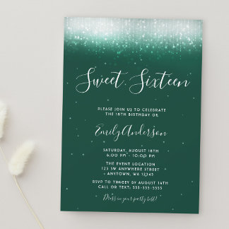 Glam Emerald Green Sweet 16 Einladung