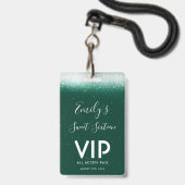 Glam Emerald Sweet 16 Einladung VIP Pass Abzeichen Ausweis (Vorderseite mit Lanyard)