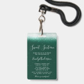 Glam Emerald Sweet 16 Einladung VIP Pass Abzeichen Ausweis (Rückseite mit Lanyard)