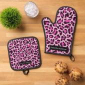 Glam Exotic Kitchen: Rosa Leopard Printwerbung Ofenhandschuh & Topflappen-Set (Oben Unten)