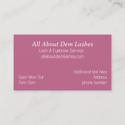 Glam Eyelash Visitenkarte (Rückseite)