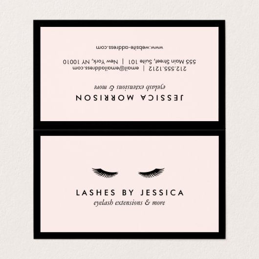 Glam Eyelashes Classic Lash Salon Aftercare Pink Visitenkarten (Außenseite Aufgefaltet)