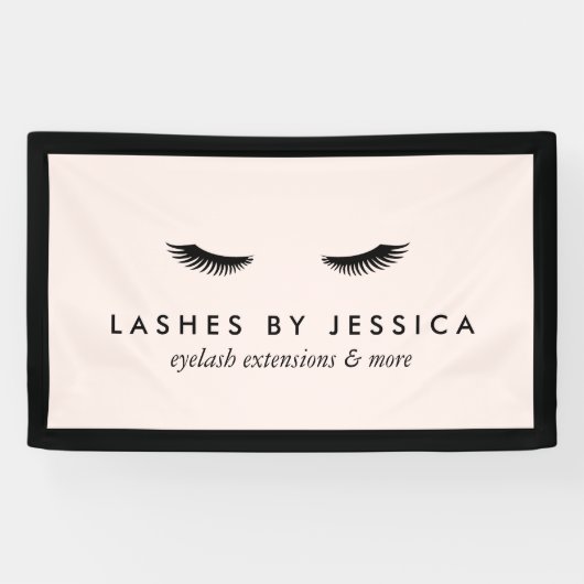 Glam Eyelashes Klassisches Schwarz und Rosa Banner (Horizontal)