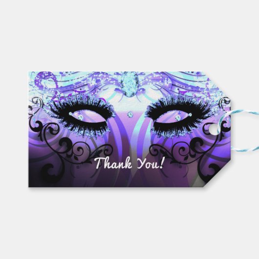 Glam Eyelashes Lila Masquerade Gastgeschenk Geschenkanhänger (Vorderseite (Horizontal))