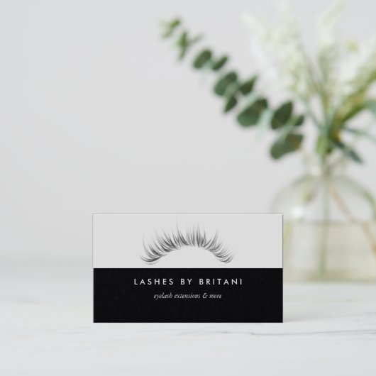 Glam Eyelashes weiße Text Business Card Visitenkarte (Stehend Vorderseite)