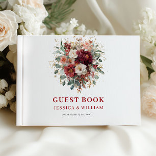 Glam Fall Burgund Florales Hochzeitsgästebuch Gästebuch
