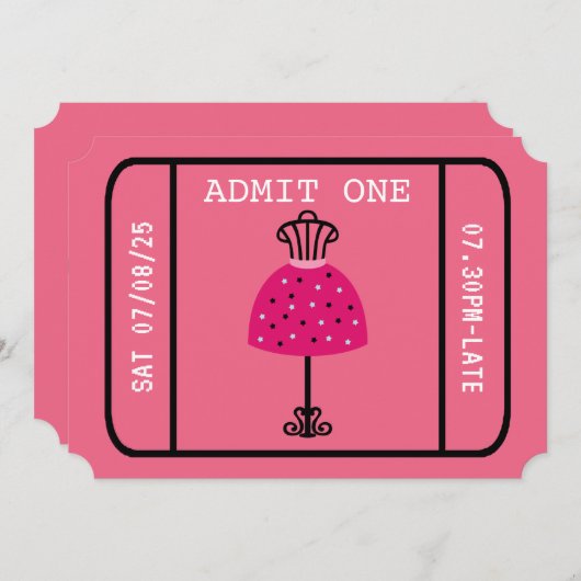 Glam Fashion Show Party Night Girl's Ticket Einladung (Vorne/Hinten)