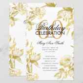 Glam Floral 60. Geburtstag Programm Gold Menü (Vorne/Hinten)