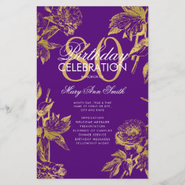 Glam Floral 80. Geburtstag Programm Gold Lila Menü