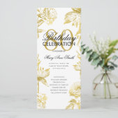 Glam Floral 80. Geburtstag Programm Gold Menü (Stehend Vorderseite)