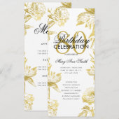 Glam Floral 80. Geburtstag Programm Gold Menü (Vorne/Hinten)
