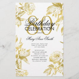 Glam Floral 80. Geburtstag Programm Gold Menü