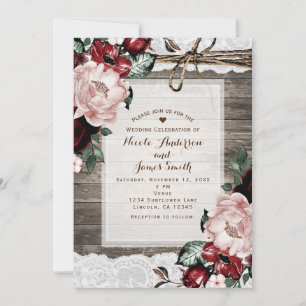 Glam Floral Rustic Wood & Lace Barn Hochzeit Einladung