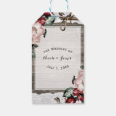 Glam Floral Rustic Wood & Lace Barn Hochzeit Geschenkanhänger (Rückseite)