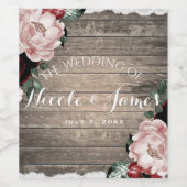 Glam Floral Rustikales Holz & Spitzenholz Hochzeit Weinetikett (Einzelnes Label)