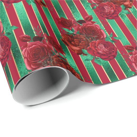 Glam Floral Strickte Imitate Foil Green Christmas Geschenkpapier (Rolleneckpunkt)