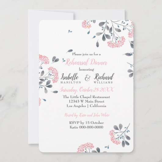 Glam florrosa Aquarell Probe Abendessen Einladung (Vorderseite)