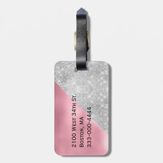 Glam Foil Look Mit Monogramm Gepäckmarke Gepäckanhänger (Rückseite vertikal)