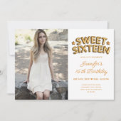 Glam Foto Gold Weißballons Süß 16 Einladung (Vorderseite)