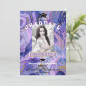 Glam Foto Graduation Party für lila Gold Einladung (Stehend Vorderseite)