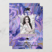 Glam Foto Graduation Party für lila Gold Einladung (Vorne/Hinten)