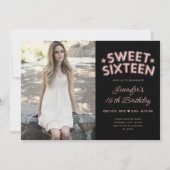 Glam Foto Rose Gold Black Balloons Sweet 16 Einladung (Vorderseite)