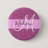 Glam Fuchsia Metallic Pink Honeycomb Monogram Name Button (Vorderseite)