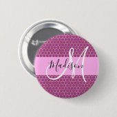 Glam Fuchsia Metallic Pink Honeycomb Monogram Name Button (Vorne & Hinten)