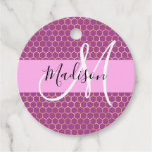 Glam Fuchsia Metallic Pink Honeycomb Monogram Name