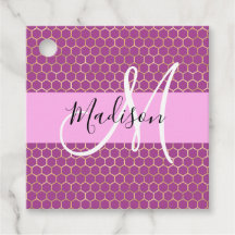 Glam Fuchsia Metallic Pink Honeycomb Monogram Name