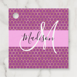 Glam Fuchsia Metallic Pink Honeycomb Monogram Name Geschenkanhänger