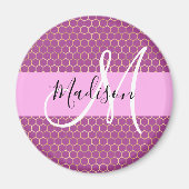 Glam Fuchsia Metallic Pink Honeycomb Monogram Name Magnet (Vorne)